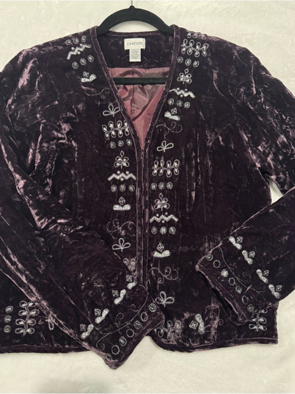 Chico's Embellished Velvet Jacket in Deep Plum